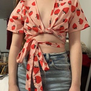 Romwe Strawberry Wrap Top Size Small